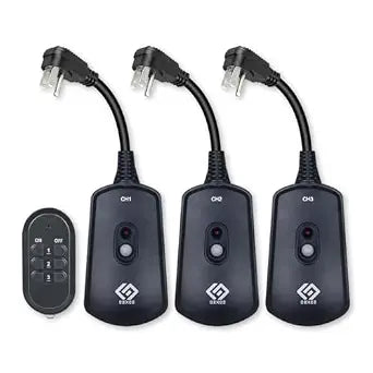 OSKOS Outdoor Wireless Remote Control Outlets  Waterproof Design, 100-Foot RF Range, 3 Receivers & 1 Remote, Battery Included, 10A/1/2HP, UL Listed