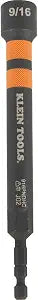 Klein Tools 916PNDHC 9/16-Inch Magnetic Color-Coded Power Nut Driver, SAE, Impact-Rated Hollow Nut Driver with 5-Inch Extended Reach Shaft