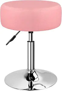 WKWKER Adjustable Vanity Stool for Makeup Room Swivel Makeup Stool Small Round Ottoman for Living Room Makeup Chair for Bedroom SPA Salon Studio (Pink)