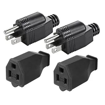 2 Set Extension Cord Repair Replacement Ends, Male and Female Electrical Plug Ends, 3 Prong 125V 15A 2 Pole Connector Straight Blade Plug (2 Pack)
