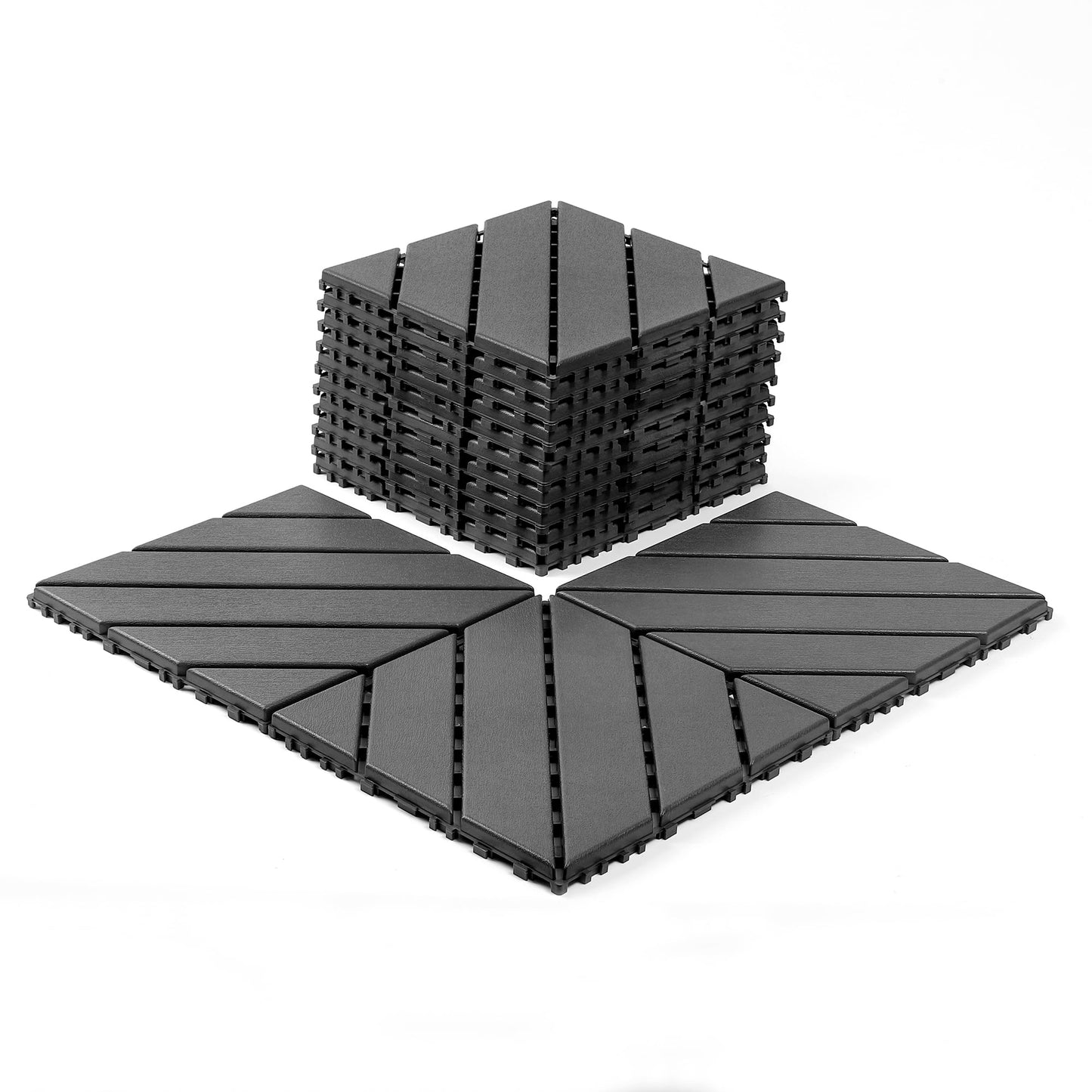 44 Pack Plastic Interlocking Deck Tiles,12"x12" Waterproof Indoor/Outdoor Floor Tiles,All-Weather Patio Floor Decking Tiles for Garden,Lawn,Porch,Poolside,Balcony,Style 01,Grey
