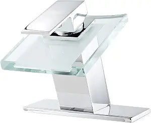 One Hole Lavatory Basin Sink Bathroom Faucet Chrome Waterfall Glass Spout