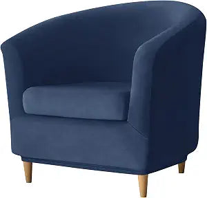 Deisy Dee 2 Piece Velvet Club Chair Slipcover Stretch Barrel Chair Covers Accent Chair Cover Removable Couch Furniture Protector Arm Chair Cover for Living Room (Navy)