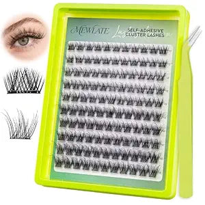 self Adhesive Lash Clusters, pre glued eyelashes clusters No Glue Pre Glue D Curl Thick Wispy, 10-16MM Fluffy Reusable Upper Lashes, 110PCS DIY Extension Kit with Tweezers