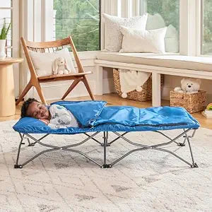 Regalo My Cot Deluxe Portable Toddler Bed, Indoor/Outdoor Kids Nap Cot with Sleeping Bag & Pillow, Lightweight Folding Travel Design for Home, Daycare, Camping & Sleepovers, Ages 2-5