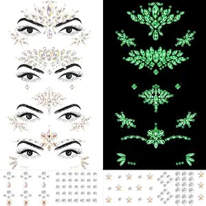 Erythem Face Gems for Women 6 Sheets Face Jewels Stick On Self Adhesive Rhinestones Stickers for Makeup Music Festival Rave Party (4Luminous)