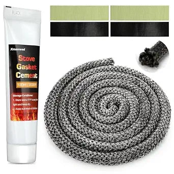 Wood Stove Gasket Kit, 5/8'' Wood Stove Door Gasket, Graphite Impregnated Fiberglass Wood Stove Rope Gasket, High Temperature Resistant, Wood Stove Parts Accessories with Glue98 inch Long