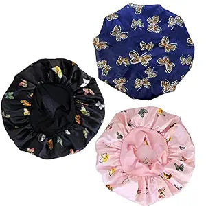 3 Pcs Satin Silk Hair Bonnet with Wide Elastic Band Sleep Cap for Women