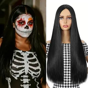Black Wigs for Women, Middle Part Long Straight Hair Wig 26 inch Heat Resistant Synthetic Hair Replacement Wig for Festival Halloween Cosplay Costume Party Daily Using