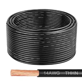 THHN Wire 14 Gauge 100 FT, 14 AWG Stranded OFC Copper Electrical Building Wire with Nylon Jacket PVC Insulation, Rated 600V for Residential, Industrial, CNC, Ground (14 Gauge, Black)