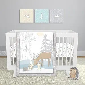 Sammy & Lou Cottontail Friends 4-Piece Baby Nursery Crib Bedding Set, Includes Quilt, Two Fitted Crib Sheets, and Plush Toy