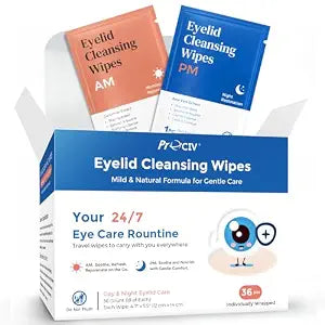 Day & Night Eyelid Wipes for Dry Eyes & Blepharitis Relief - Morning Revitalizing & Evening Soothing Restoration, Dual Use Eyelid & Lash Cleaner for Women and Men, Travel Essentials