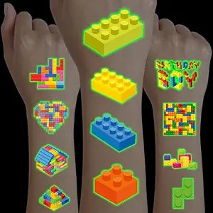 96PCS Building Block Pre-Cut Temporary Tattoos, Cute Party Favors for Kids,