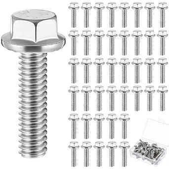 Zonon 50pcs 1/4-20 x 1-1/4 Inch 304 Stainless Steel Flanged Bolts, Silvery