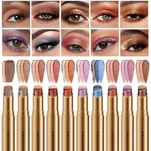 10 Pcs 3 Color Gradient Shimmer&Matte Eyeshadow Stick Set, Creamy
