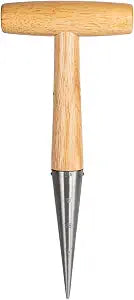 FLORA GUARD Garden Dibber Tool, Steel Seed Planter with Wood Handle