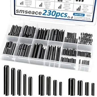 230Pcs Roll Pin Assortment Kit SAE Slotted Spring Pins 1/16 5/64 3/32 1/8 5/32 3/16 7/32 1/4 5/16 3/8 Inch for for Home Improvement Automotive Repair