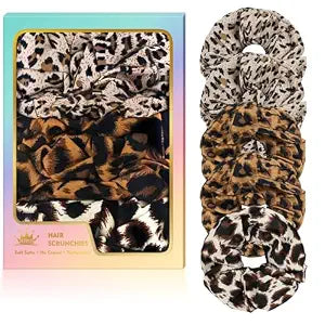 5Pcs Leopard Satin Scrunchies for Women, Softer Than Silk Scrunchies, Fashion No Crease Hair Ties for Thin Thick Hair,Soft Hair Bands No Damage for Girls, Ideal Gifts for Women (Set 4)
