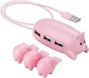 Cute USB 2.0 Hub Pink Mom Pig USB Hub with 3 Piglet Decoration Lids Great Gifts for Pig Lovers Cute Pig Stuff Pig Decor