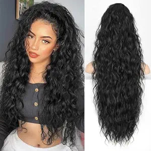 KooKaStyle Long Curly Drawstring Ponytail Hair Extension, 30 Inch, Black