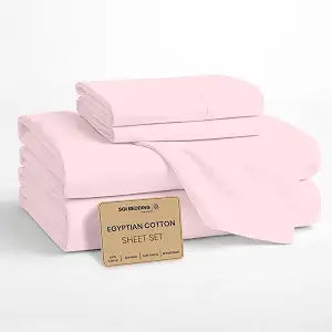 SGI bedding 100% Egyptian Cotton Sheets King Size ��� Cooling Sheets, Soft Breathable Pink Bedding, Luxury Bedding, Luxury Hotel Sheet Set, Deep Pocket 15", 4 Piece Set