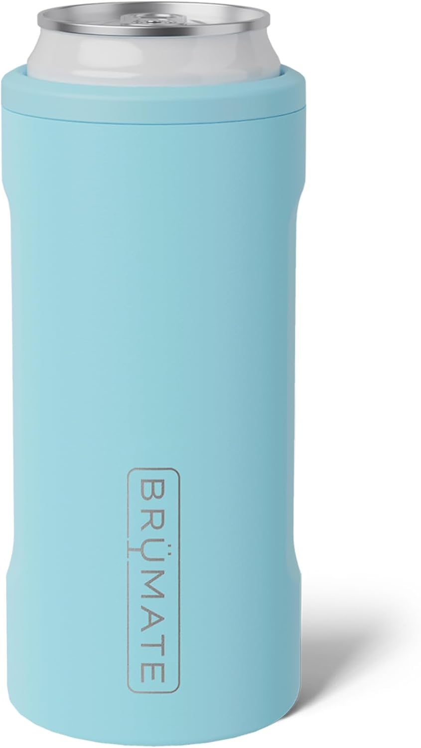 BrueMate Hopsulator Slim Can Cooler Insulated for 12oz Slim Cans | Skinny Can Insulated Stainless Steel Drink Holder for Hard Seltzer, Beer, Soda, and Energy Drinks (Glacier)