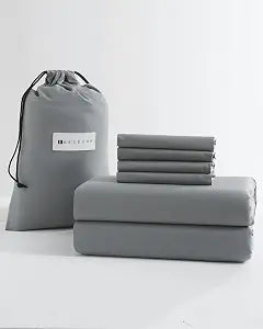 Bedecor Deep Pocket Full 100% Cotton Sheet Set for Hot Sleepers - Fits up to 24 Inch Extra Deep Mattress - 6 Piece Breathable Bedding Set with Fitted Sheet, Flat Sheet & Pillowcases Gray