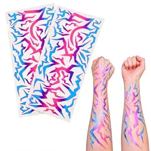 UV Shine Lightning Patterns Temporary Tattoos ï¿½ï¿½ï¿½ Arm and Body Sticker Set for Halloween, Cosplay, Festivals, Dance Parties, and Raves (Blue &