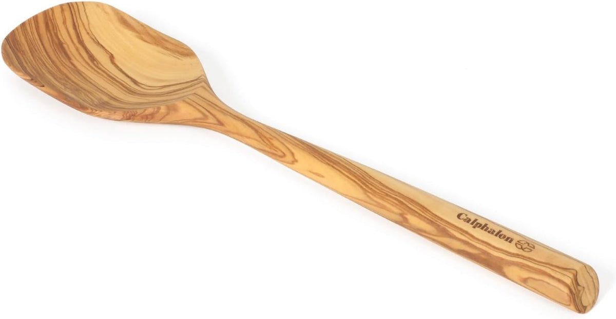 Calphalon Edge Cooking Spoon, 13-Inch Italian Olive Wood Kitchen Spoon, Wooden Stirring Spoon for Mixing, Serving & Nonstick Cookware, Heat-Resistant Durable Design