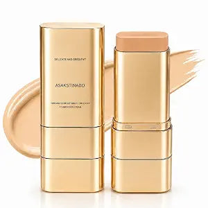 Korea Foundation Stick with Built-In Brush, All-in-One Foundation and ConcealerMakeup, Lightweight Non-Cakey Cream Formula, Natural Finish, Portable Face Makeup, O3 Natural