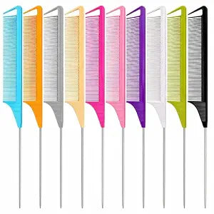 Schembo 10 Packs Rat Tail Combs Metal Pick Styling Parting Lightweight Sectioning Fine Tooth Combs with Heat Resistant Teasing Comb for Women, Men, Girls Hair Styling