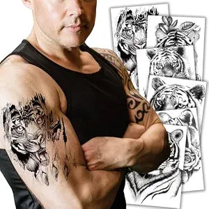 Kotbs Tiger Temporary Tattoos, 6-Sheet Black & White Waterproof
