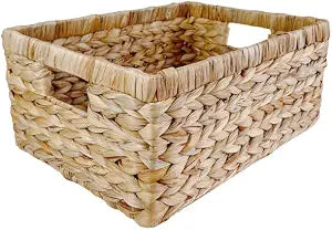 Large Handwoven Water Hyacinth Storage Wicker Basket with 2 Handles - Brown