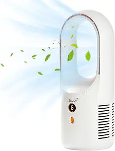 Hiluce Desk Fan Bladeless,6 Speeds 11.8 Inch Portable Office Fan, Battery USB Fans,Easy to Clean, Small Quiet Table Fan for Personal Bedroom Home Office Desktop, White