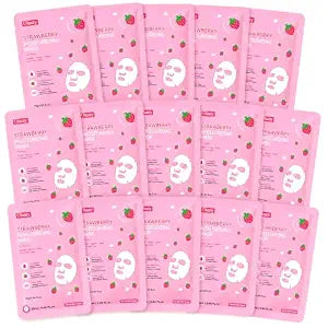 15 Pack Strawberry Face Masks for Girls Women, Pink Party Favor, Spa Gifts