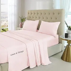 King Size Sheet Set Egyptian Cotton 600 Thread Count - 4Pcs Bed Sheets Set fits Upto 8-12" Deep Pocket, Silky Soft Sateen Sheets - Blush Solid