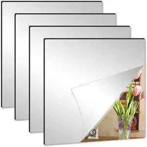 Acrylic Mirror Tiles, 8x8 in Shatterproof Wall Mirrors, 4 Pack