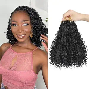 Julen Goddess Box Braids Crochet Hair with Curly Ends 8 Inch 1B
