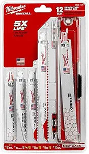 Milwaukee 12 Piece Multi Material (Wood, Plastic, Metal) Bi-Metal SAWZALL Ultimate Demolition Reciprocating Saw Blade Set