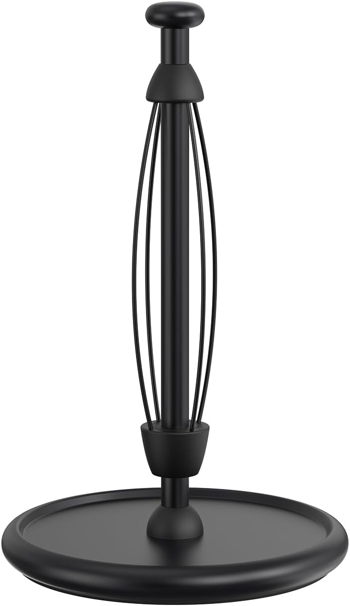 VEHHE Paper Towel Holder Countertop with Weighted Base, One-Handed Tear Paper Towel Holder with Damping Function and EVA Non-Slip Pad for Bathroom and Kitchen (Black)