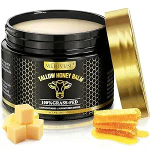 Tallow and Honey Balm - 100% Grass-Fed Beef Tallow for Skin with Organic Raw Honey - Deeply Moisturizing Beef Tallow for Face Body - Natural Formula Care for Dry & Sensitive Skin (5.3 OZ), Tallow Balm