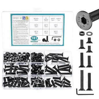 161 PCS M6 Countersunk Bolt Kit, M6 Flat Head Machine Screws Assortment