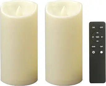 Outdoor Battery Operated Flameless Pillar Candles Remote Timer 3x7 2 PCS
