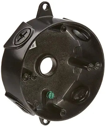 RAB Lighting VXCB 4" Round Weatherproof Outdoor Electrical Box, Die Cast Aluminum, 1/2" Hub, UL Listed Wet  Outdoor Junction Box for Floodlights, Cameras, Outlets  Black