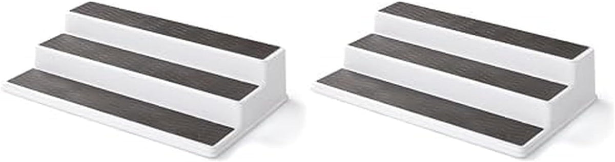 Copco 2555-0188 Non-Skid 3-Tier Spice Pantry Kitchen Cabinet Organizer, 15-Inch, White/Gray (Pack of 2)