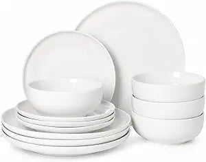 Gibson Home Havenstone 12-Piece Porcelain Dinnerware Set  Dinner Plates, Salad Plates & Bowls, Classic White Everyday Dish Set for Home, Kitchen, Microwave & Dishwasher Safe