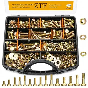 ZTF 528Pcs Grade 8 Bolts and Nuts Assortment Kit, SAE Hex Bolt Hardware Set