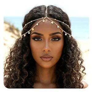 Nogeqi Gold Head Chain Rhinestone Sequin Egyptian Headpiece Gold Head-Piece Genie Head Jewelry for Women Girls, Egyptian Hair Accessories for Festival Prom Wedding Bridal