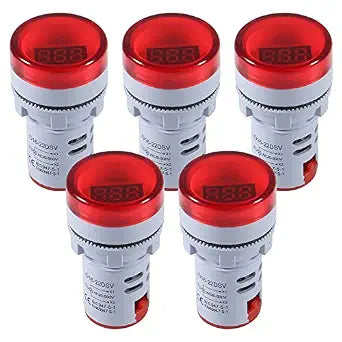 AITRIP 5PCS Digital DC Voltmeter LED Display Voltage Voltmeter AC 20-500V Voltage Meter Monitor 110v 220v Volt Detetor Indicator Round Lamp Tester