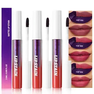 evpct 3Pcs Peel Off Lip Stain Tints, Maroon Mauve Red Matte Liquid Lipstick Lip Stain Long Lasting Waterproof for Women, Non-stick Cup Lipstick Peel Off Highly Pigmented Smudge-proof, 01# & 02# & 03#